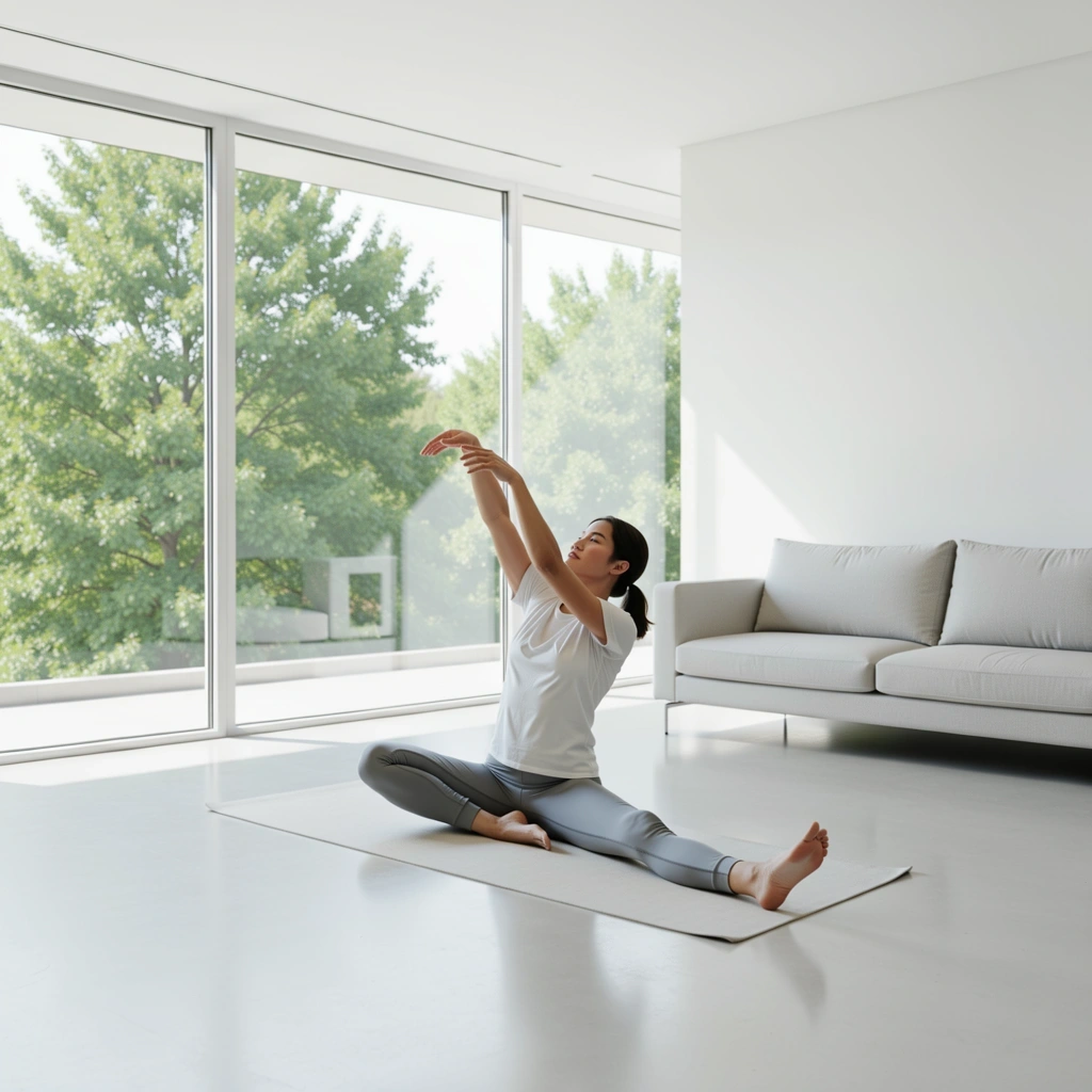 Persona estirando en casa